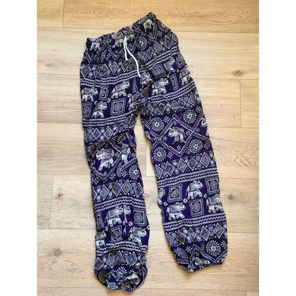 Thailand Elephant Print Harem Pants Purple Boho Hippie Joggers Standard Size